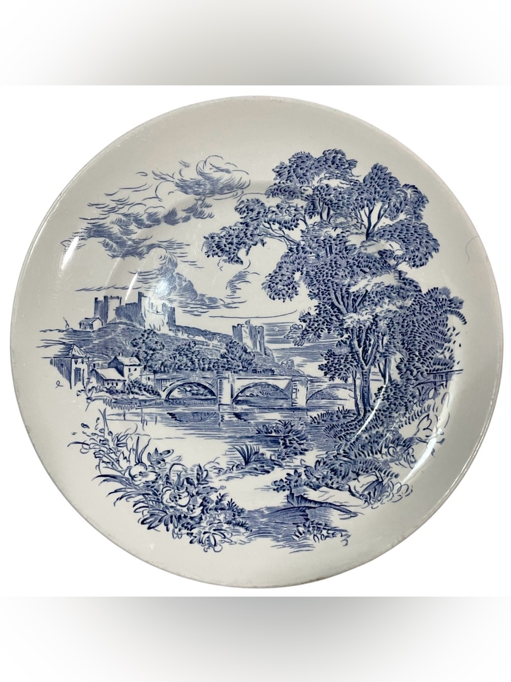 Vintage 1960s Enoch Wedgwood England Countryside Blue and White Dinner Plate
